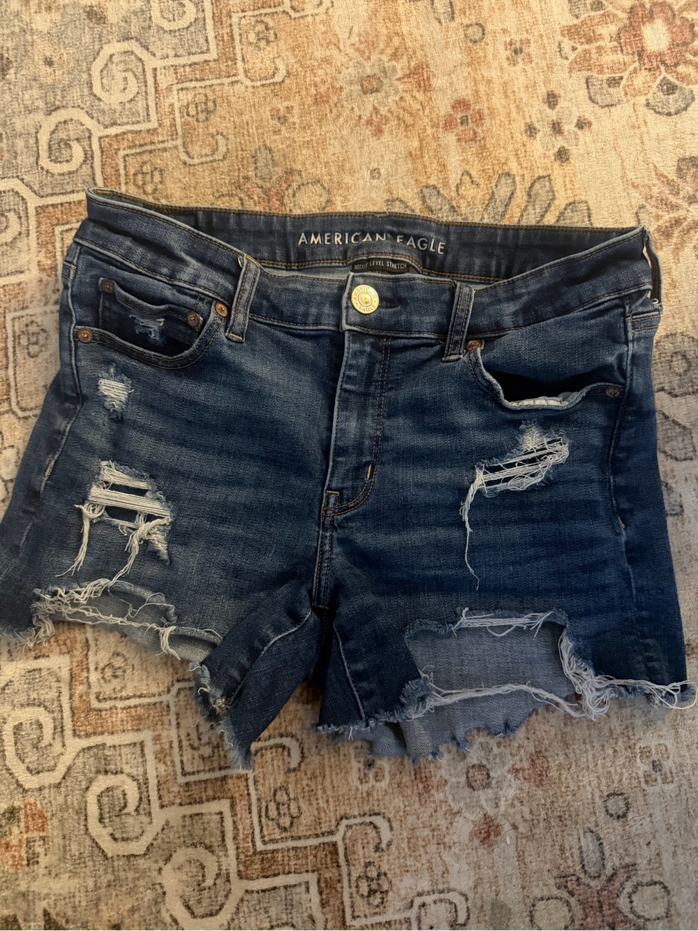 American Eagle Outfitters Dark Blue Distressed Denim Cutoff Shorts